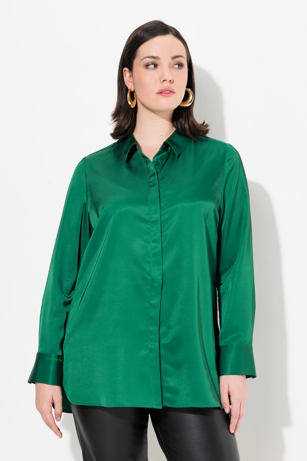 Große Größen Satin-Hemdbluse, Damen, grün, Größe: 58/60, Polyester, Ulla Popken von Ulla Popken