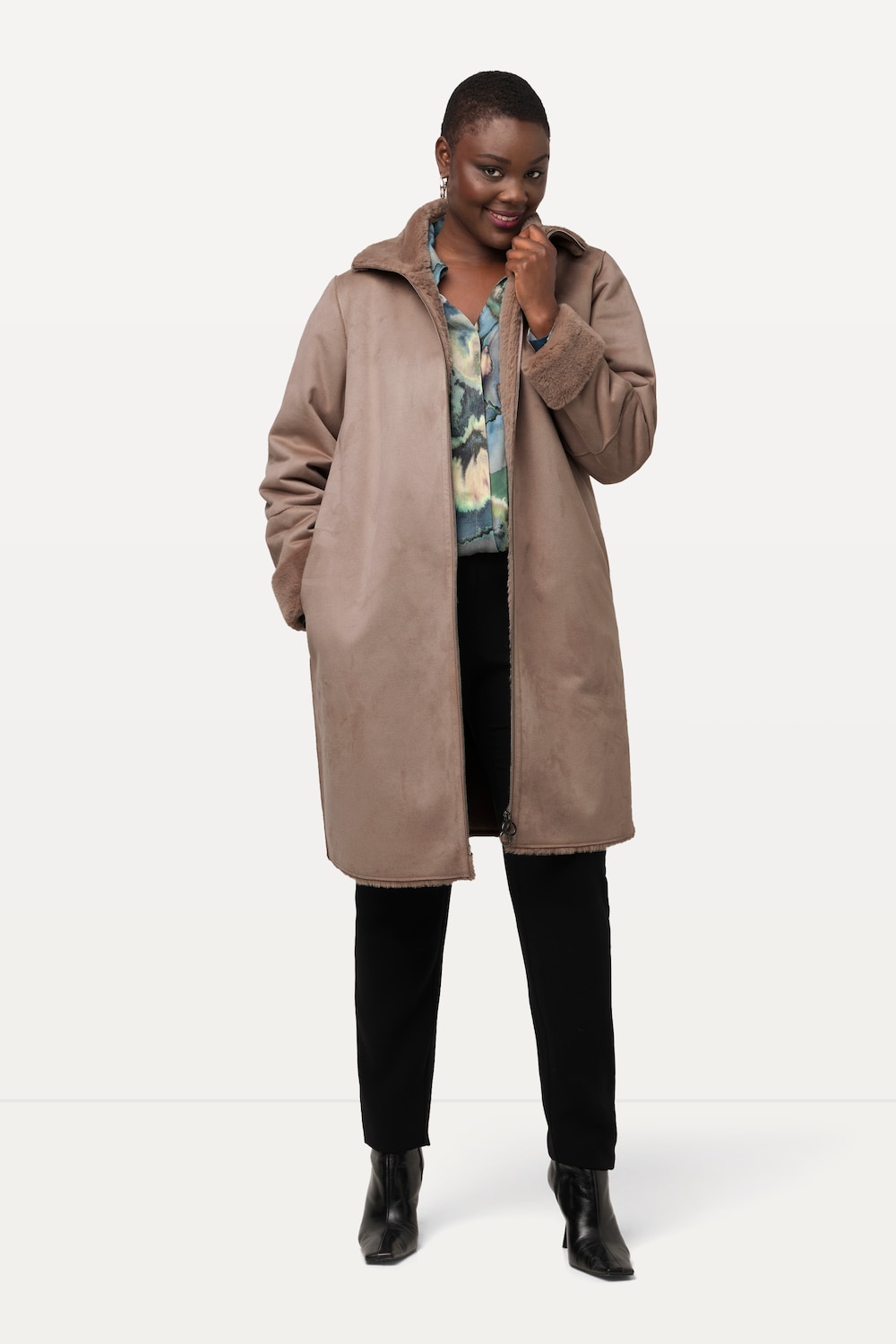 Große Größen Shearling-Mantel, Damen, beige, Größe: 58/60, Polyester, Ulla Popken von Ulla Popken