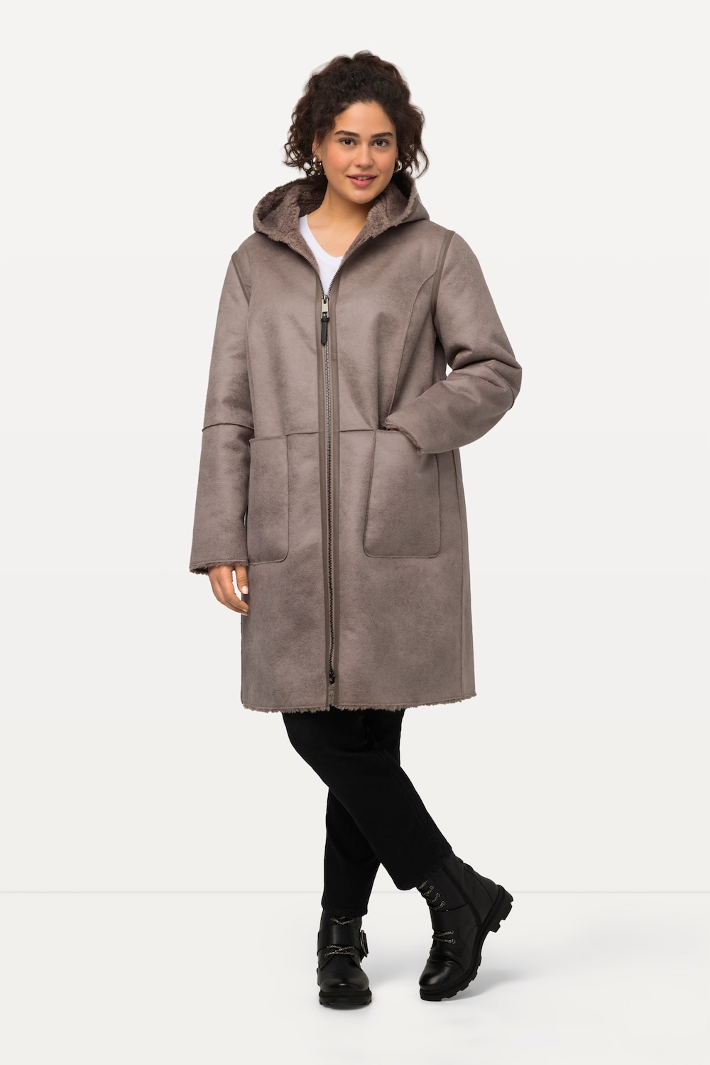 Große Größen Shearling-Mantel, Damen, braun, Größe: 42/44, Polyester, Ulla Popken von Ulla Popken