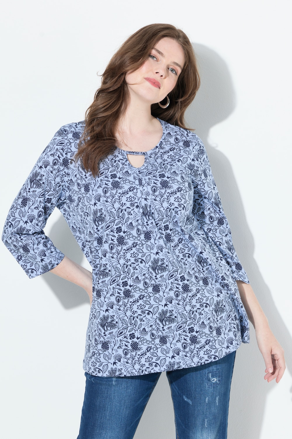 Große Größen Shirt, Damen, blau, Größe: 46/48, Baumwolle, Ulla Popken von Ulla Popken
