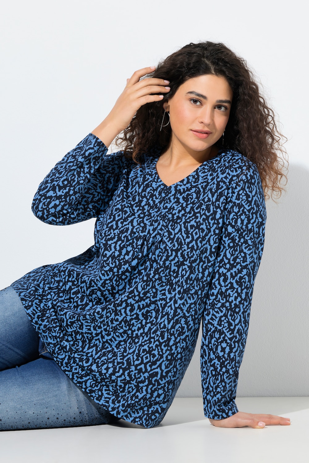 Große Größen Shirt, Damen, blau, Größe: 50/52, Baumwolle, Ulla Popken von Ulla Popken