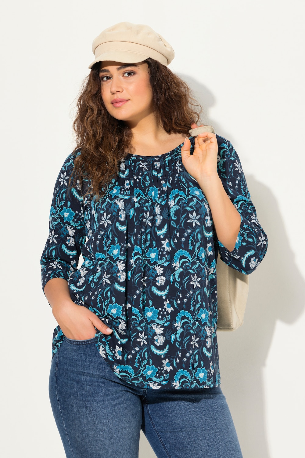 Große Größen Shirt, Damen, blau, Größe: 50/52, Baumwolle, Ulla Popken von Ulla Popken