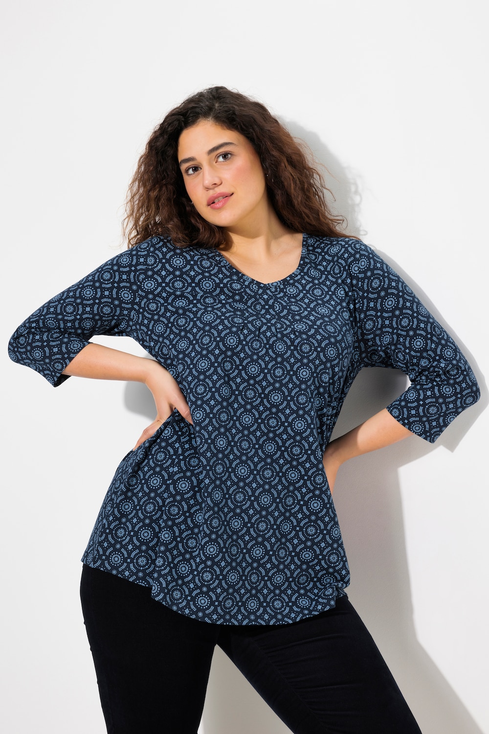 Große Größen Shirt, Damen, blau, Größe: 58/60, Baumwolle, Ulla Popken von Ulla Popken