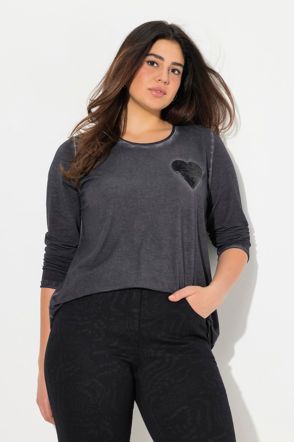 Große Größen Shirt, Damen, grau, Größe: 46/48, Baumwolle, Ulla Popken von Ulla Popken