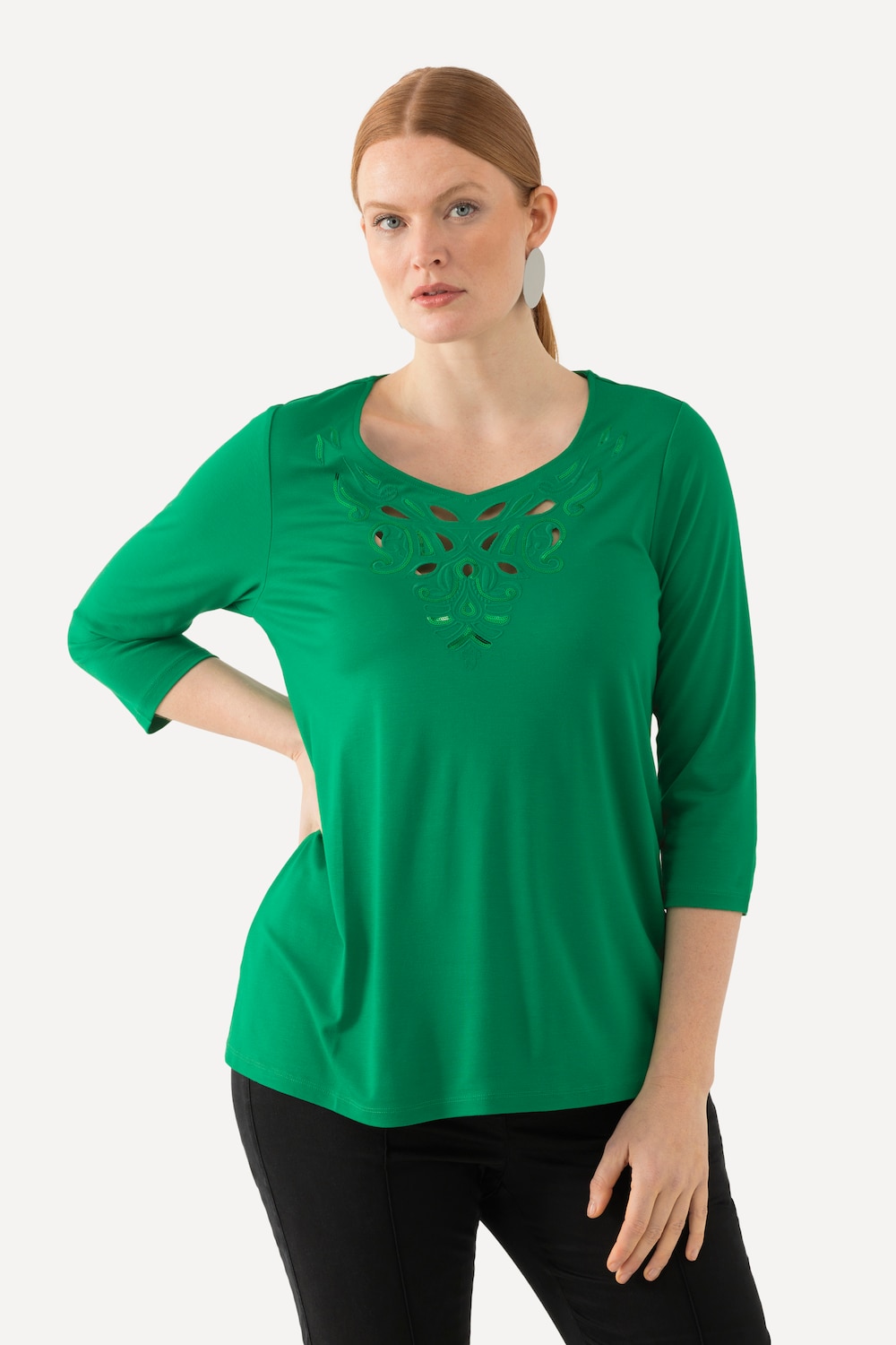 Große Größen Shirt, Damen, grün, Größe: 50/52, Viskose/Synthetische Fasern/Elasthan, Ulla Popken von Ulla Popken