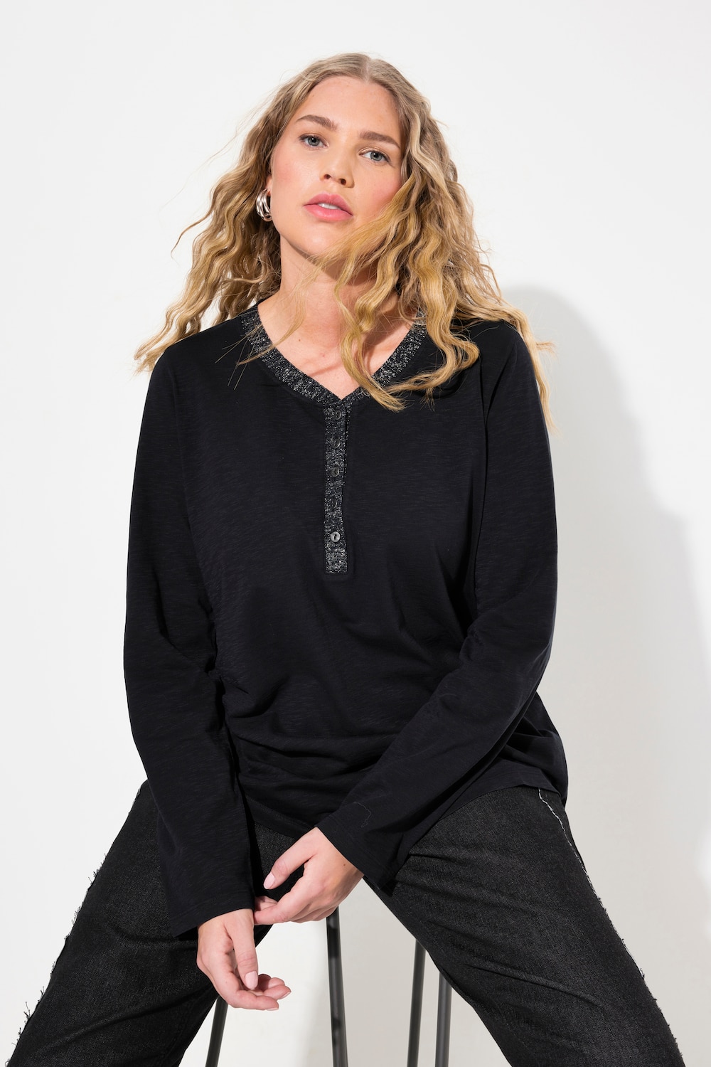Große Größen Shirt, Damen, schwarz, Größe: 42/44, Baumwolle, Ulla Popken von Ulla Popken