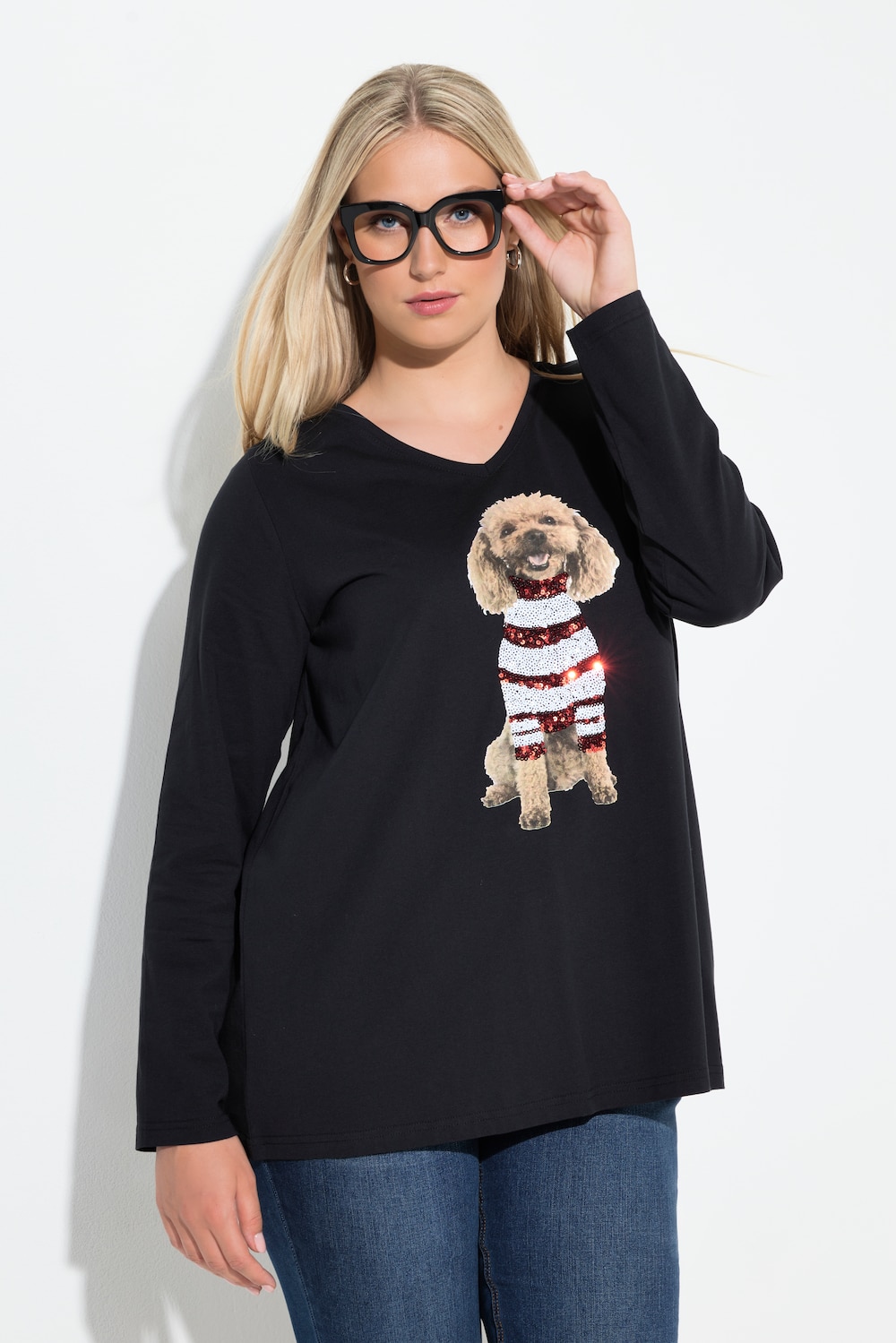 Große Größen Shirt, Damen, schwarz, Größe: 50/52, Baumwolle, Ulla Popken von Ulla Popken