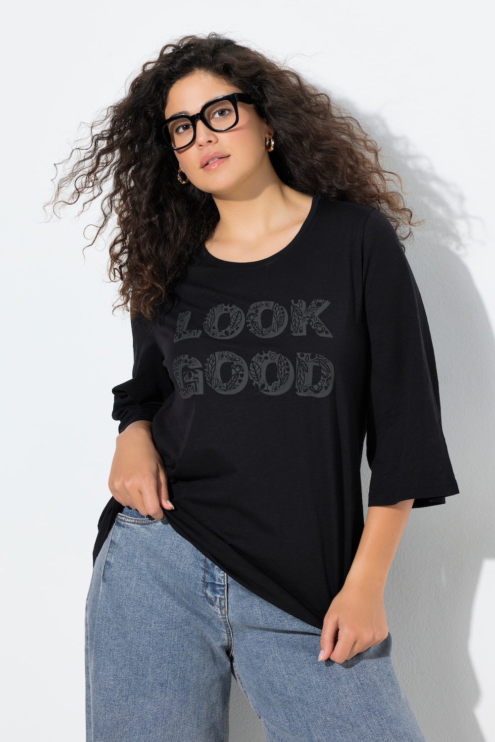 Große Größen Shirt, Damen, schwarz, Größe: 50/52, Baumwolle, Ulla Popken von Ulla Popken