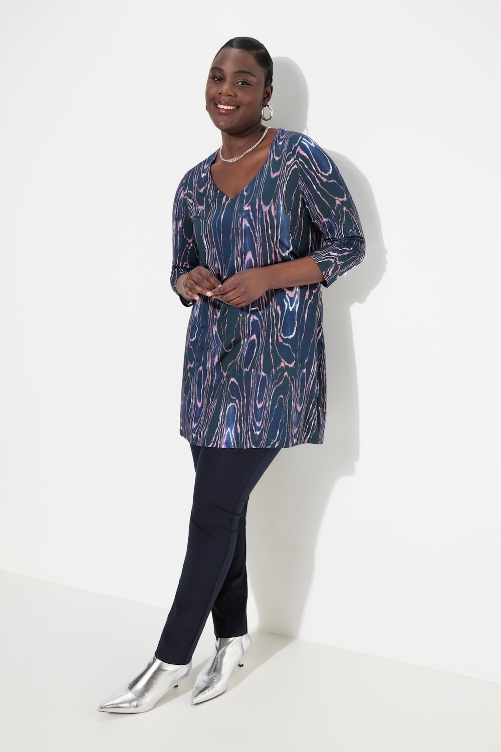 Große Größen Slinky-Longshirt, Damen, blau, Größe: 50/52, Viskose, Ulla Popken von Ulla Popken