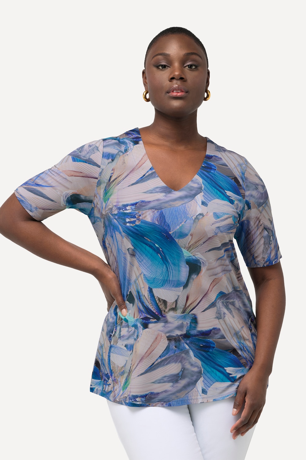 Große Größen Slinkyshirt, Damen, blau, Größe: 58/60, Viskose, Ulla Popken von Ulla Popken