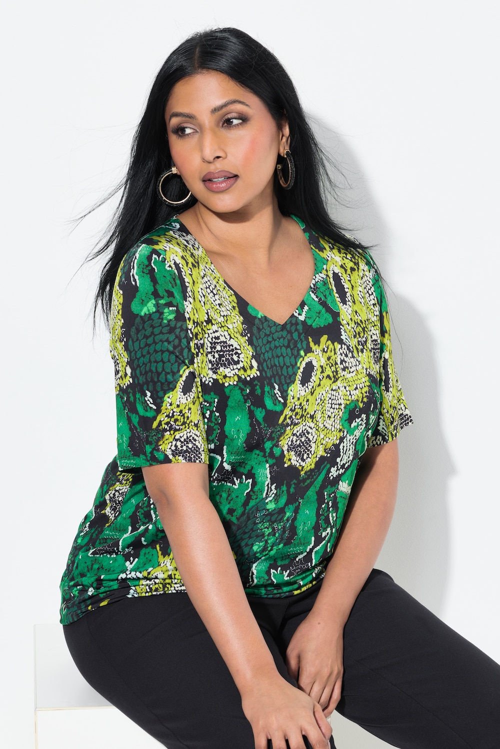 Große Größen Slinkyshirt, Damen, schwarz, Größe: 46/48, Viskose, Ulla Popken von Ulla Popken