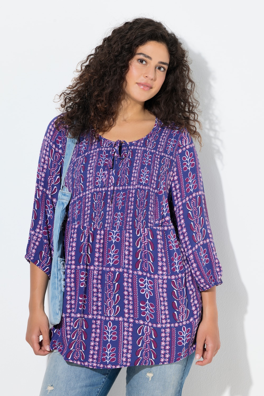 Große Größen Smokbluse, Damen, blau, Größe: 50/52, Viskose, Ulla Popken von Ulla Popken