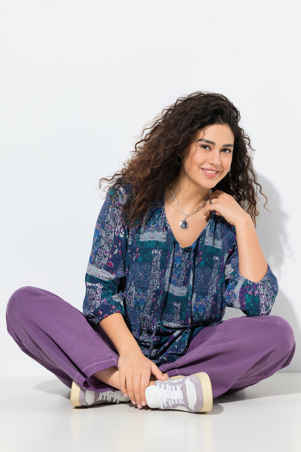 Große Größen Smokbluse, Damen, blau, Größe: 58/60, Viskose, Ulla Popken von Ulla Popken