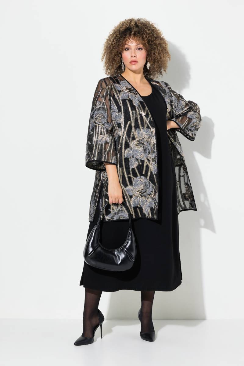 Große Größen Spitzen-Jacke, Damen, schwarz, Größe: 46/48, Polyester/Metallische Fasern, Ulla Popken von Ulla Popken