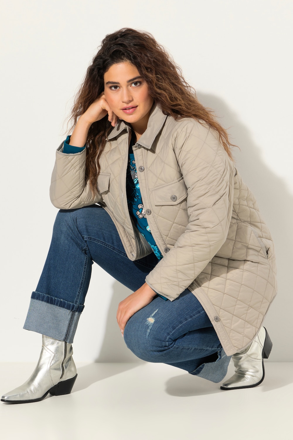 Große Größen Stepp-Hemdjacke, Damen, grau, Größe: 50/52, Ulla Popken von Ulla Popken
