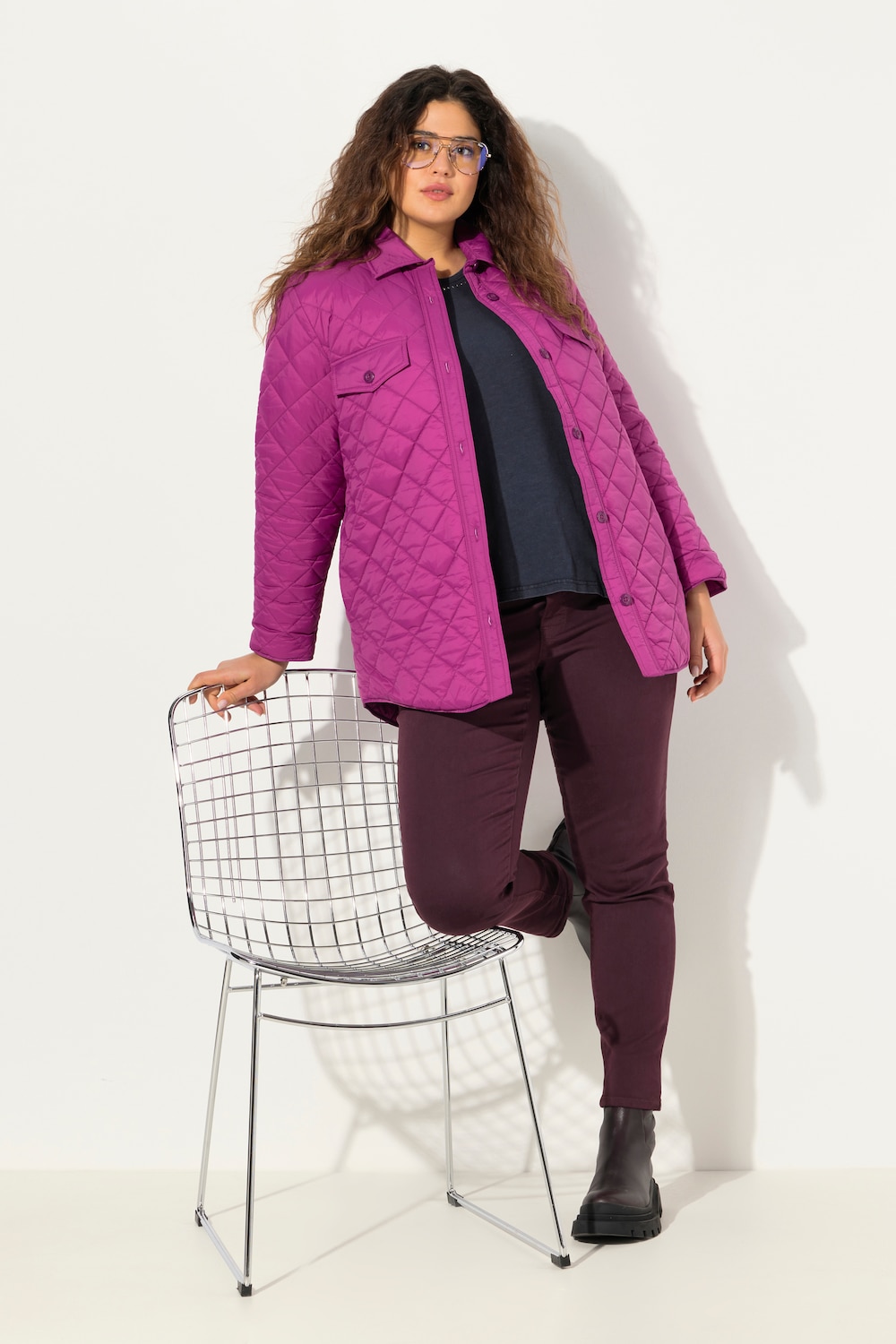 Große Größen Stepp-Hemdjacke, Damen, lila, Größe: 50/52, Ulla Popken von Ulla Popken