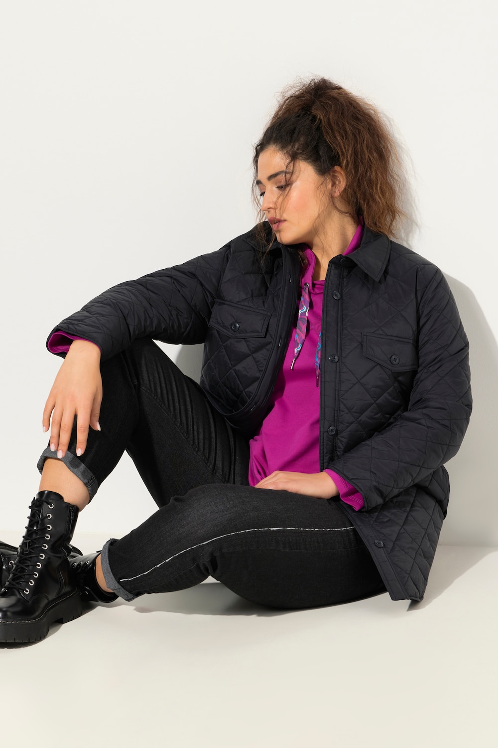 Große Größen Stepp-Hemdjacke, Damen, schwarz, Größe: 46/48, Ulla Popken von Ulla Popken