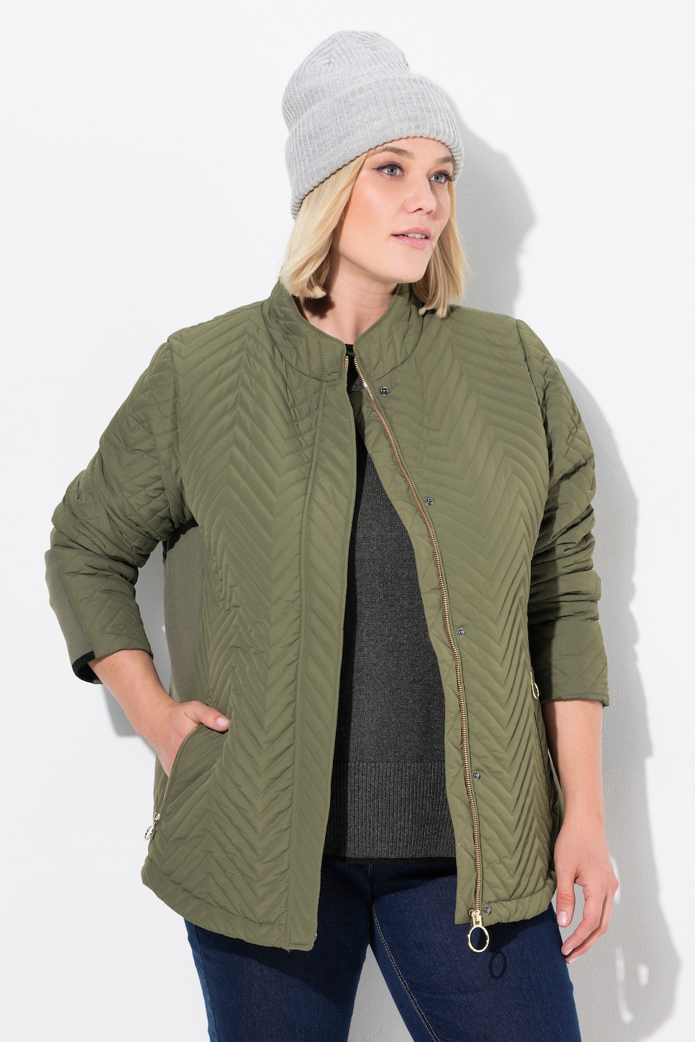 Große Größen Steppjacke, Damen, grün, Größe: 50/52, Polyester, Ulla Popken von Ulla Popken