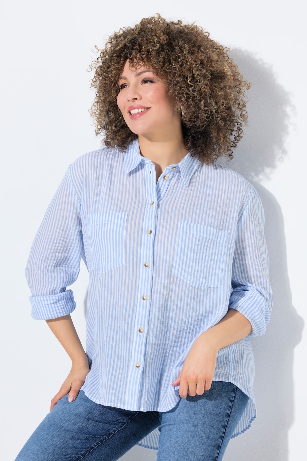 Große Größen Streifenbluse, Damen, blau, Größe: 42/44, Baumwolle, Ulla Popken von Ulla Popken