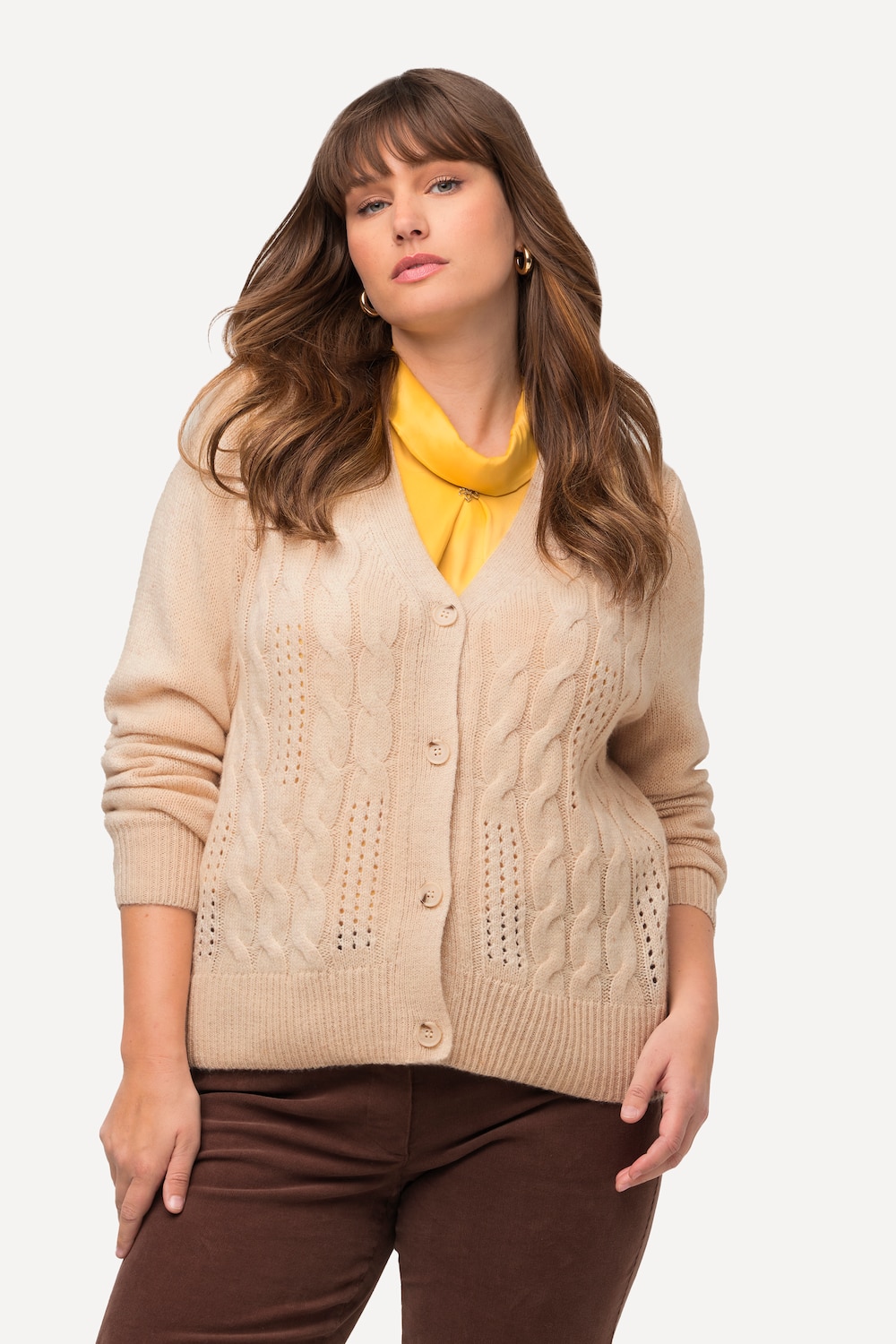 Große Größen Strickjacke, Damen, beige, Größe: 42/44, Synthetische Fasern/Polyester, Ulla Popken von Ulla Popken