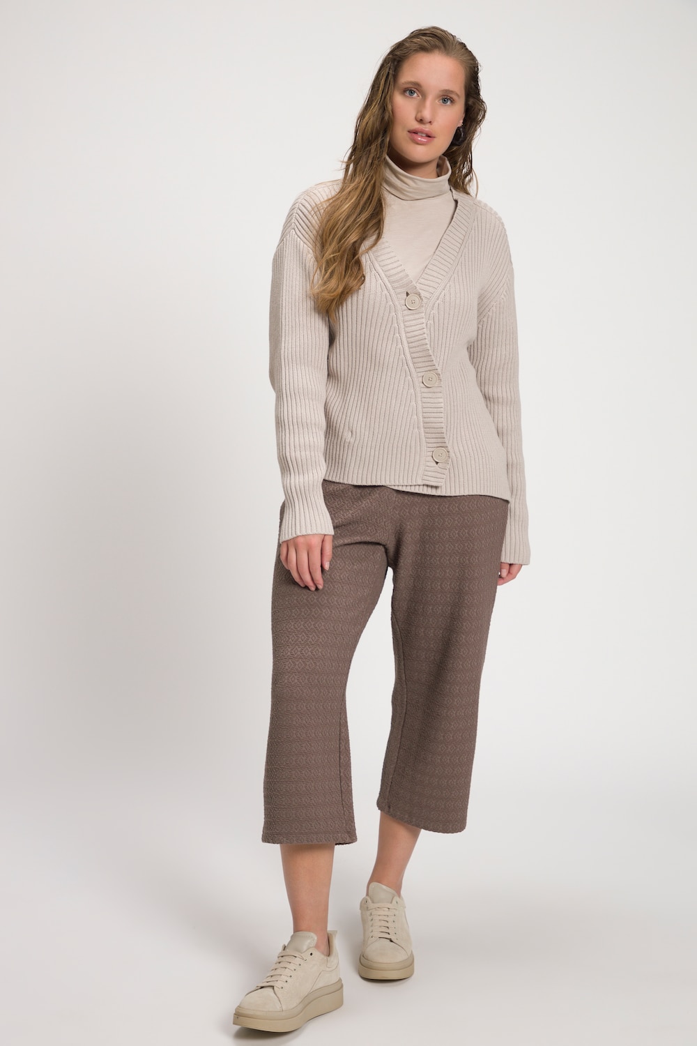 Große Größen Strickjacke, Damen, beige, Größe: 46/48, Baumwolle, Ulla Popken von Ulla Popken