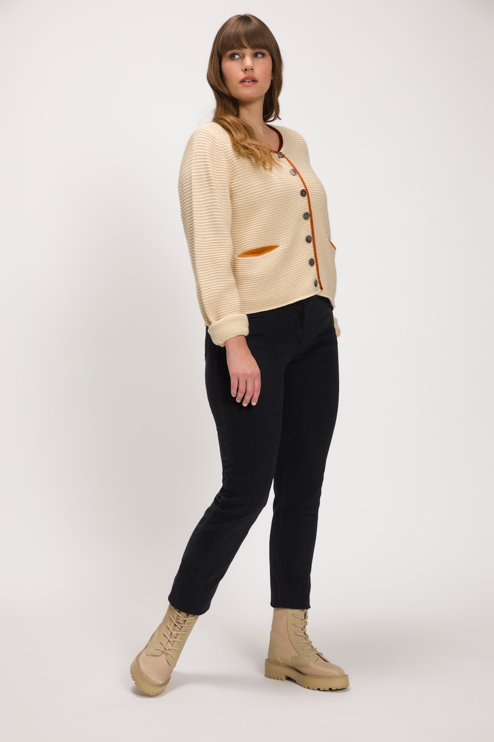 Große Größen Strickjacke, Damen, beige, Größe: 62/64, Synthetische Fasern/Wolle, Ulla Popken von Ulla Popken