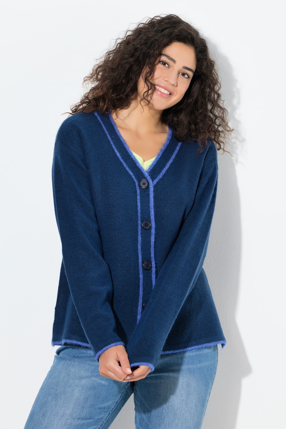 Große Größen Strickjacke, Damen, blau, Größe: 42/44, Synthetische Fasern/Polyester, Ulla Popken von Ulla Popken