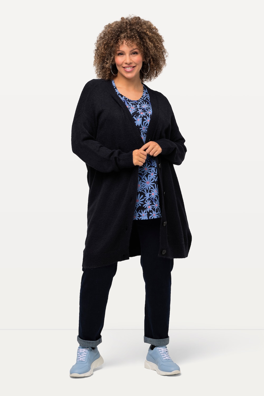 Große Größen Strickjacke, Damen, blau, Größe: 46/48, Synthetische Fasern/Polyester, Ulla Popken von Ulla Popken