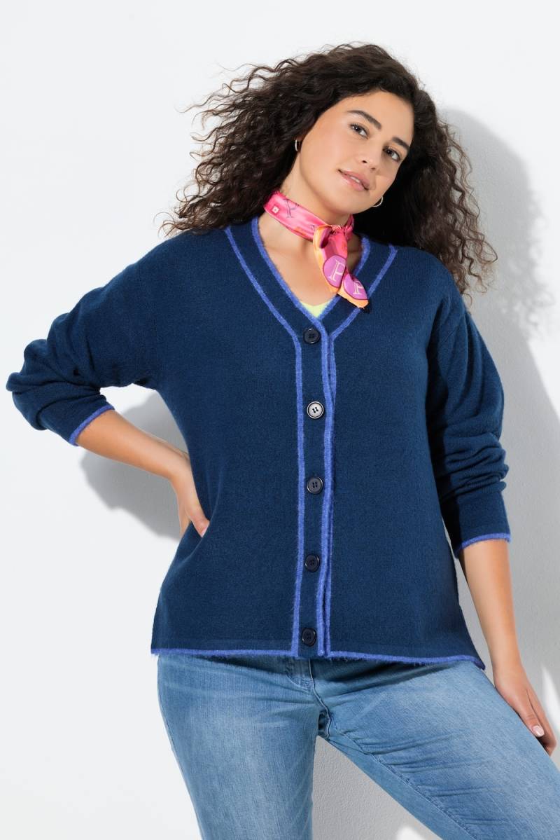 Große Größen Strickjacke, Damen, blau, Größe: 46/48, Synthetische Fasern/Polyester, Ulla Popken von Ulla Popken