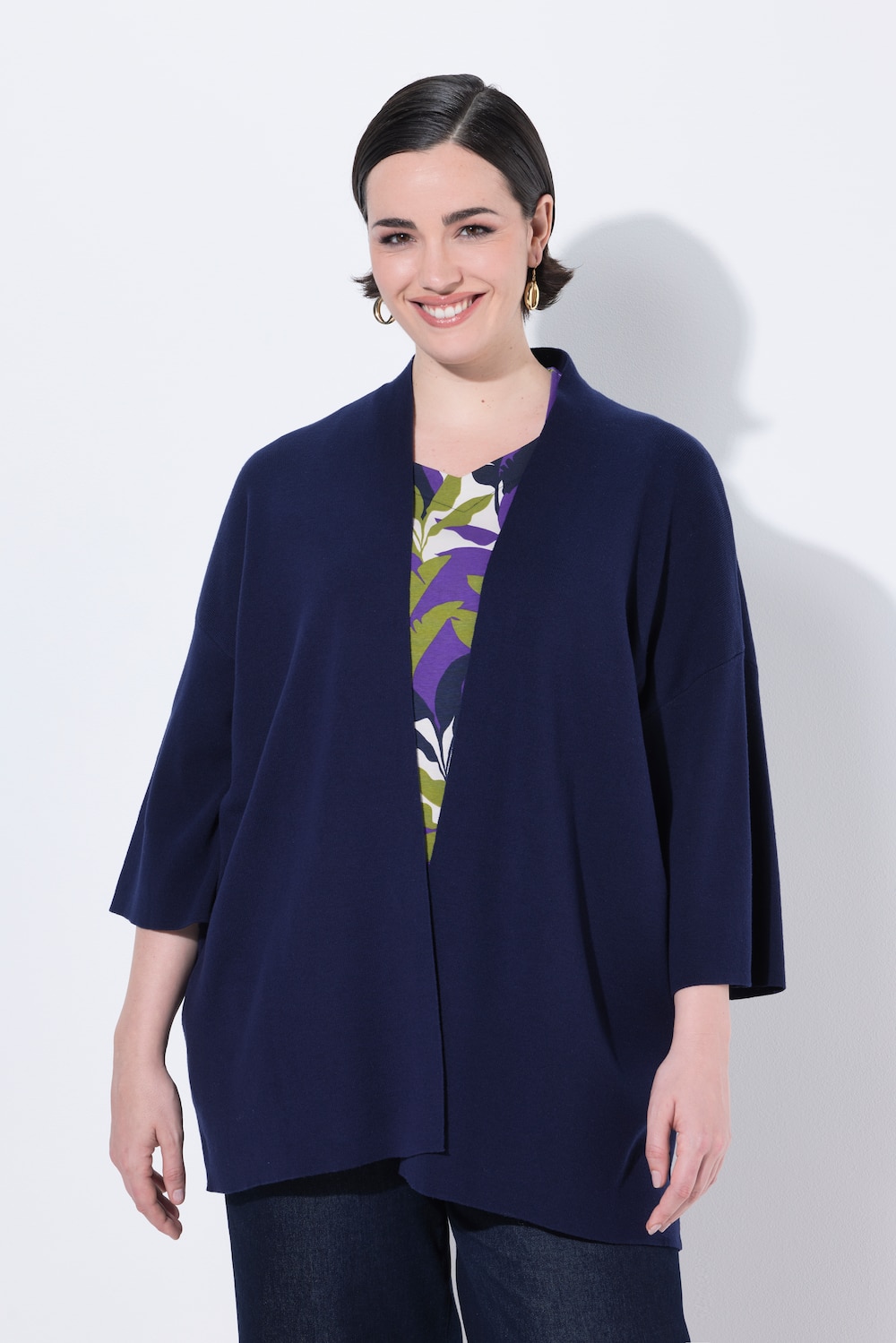 Große Größen Strickjacke, Damen, blau, Größe: 54/56, Baumwolle, Ulla Popken von Ulla Popken