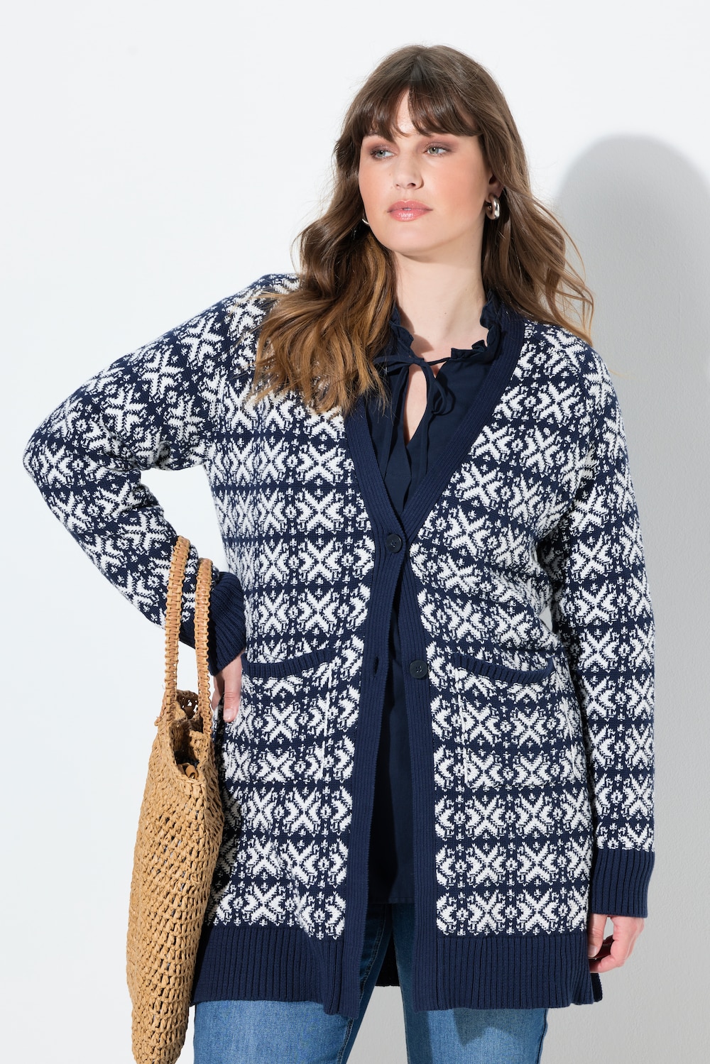 Große Größen Strickjacke, Damen, blau, Größe: 54/56, Baumwolle, Ulla Popken von Ulla Popken