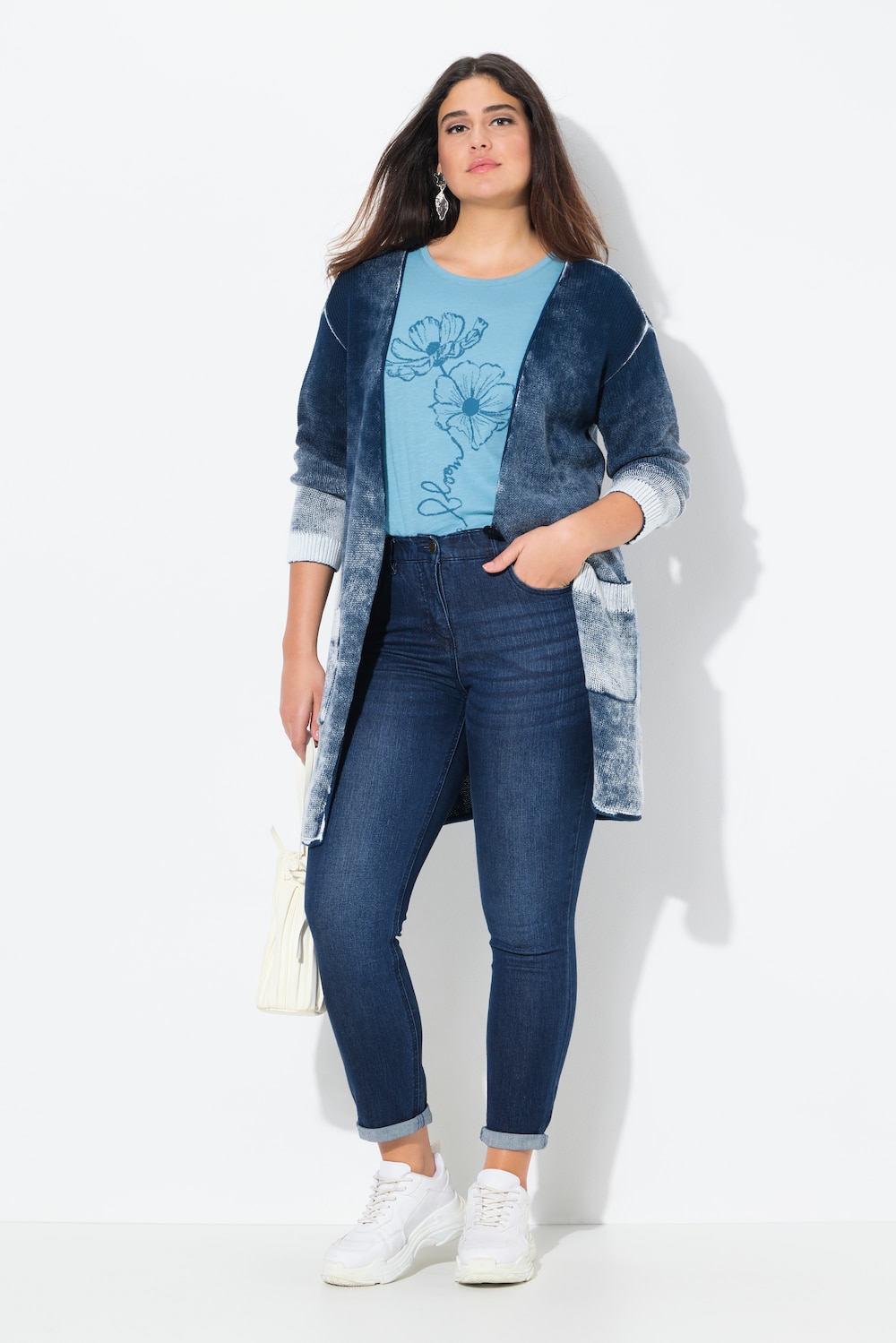 Große Größen Strickjacke, Damen, blau, Größe: 58/60, Baumwolle, Ulla Popken von Ulla Popken