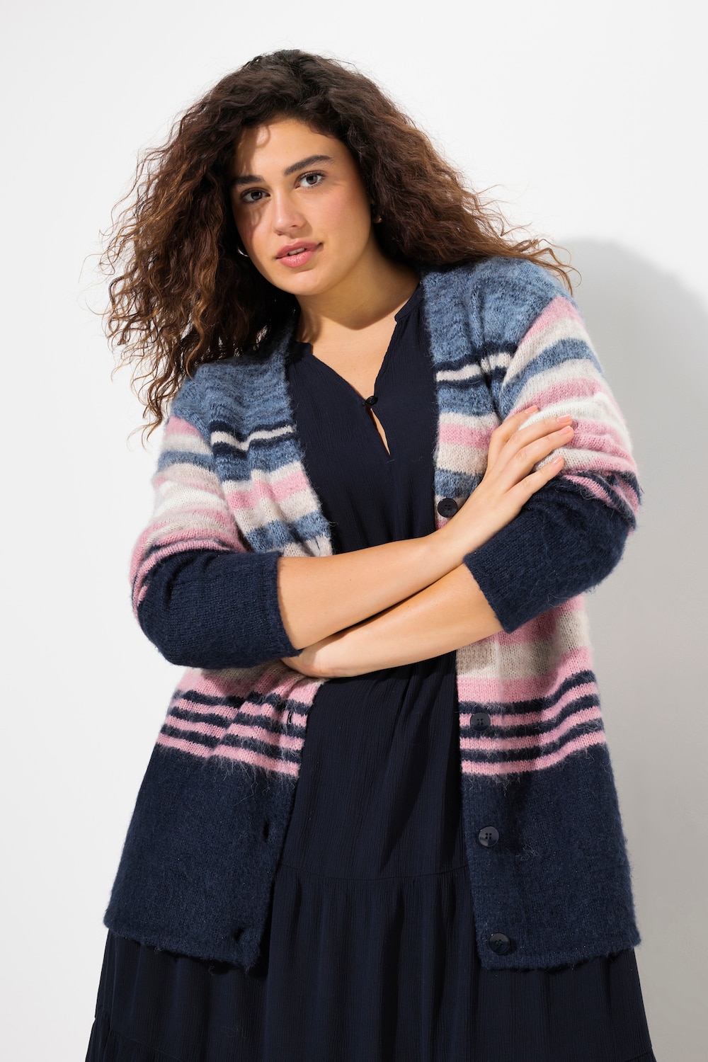 Große Größen Strickjacke, Damen, blau, Größe: 58/60, Synthetische Fasern/Polyester, Ulla Popken von Ulla Popken