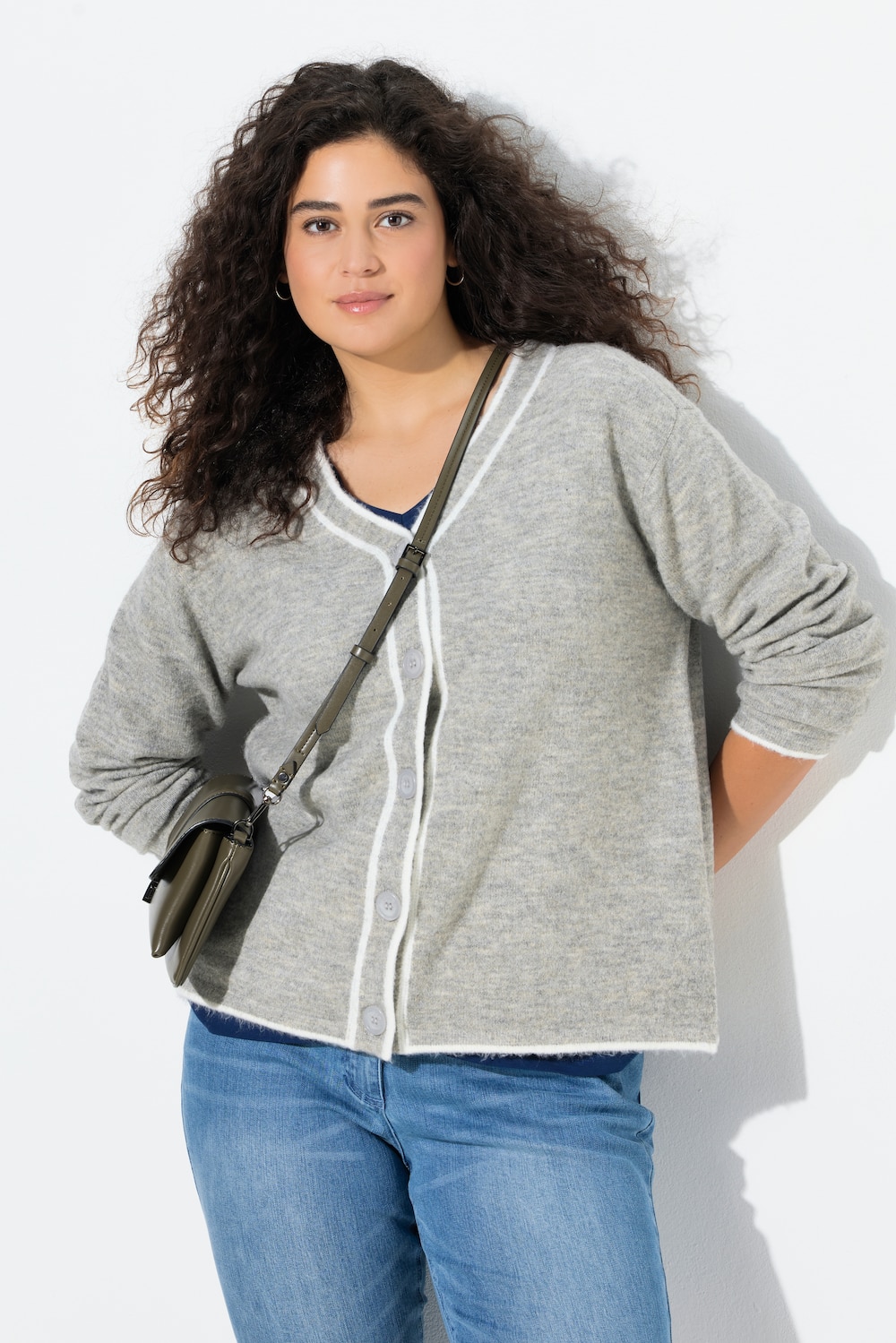 Große Größen Strickjacke, Damen, grau, Größe: 46/48, Synthetische Fasern/Polyester, Ulla Popken von Ulla Popken