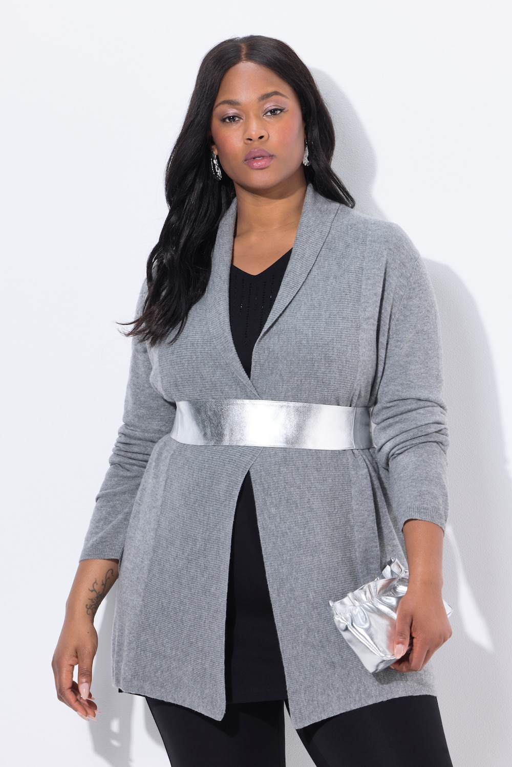 Große Größen Strickjacke, Damen, grau, Größe: 50/52, Wolle, Ulla Popken von Ulla Popken