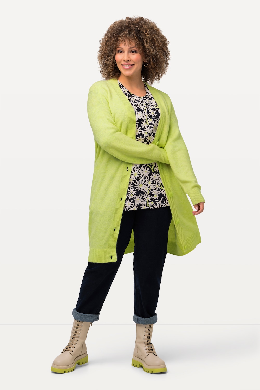 Große Größen Strickjacke, Damen, grün, Größe: 50/52, Synthetische Fasern/Polyester, Ulla Popken von Ulla Popken