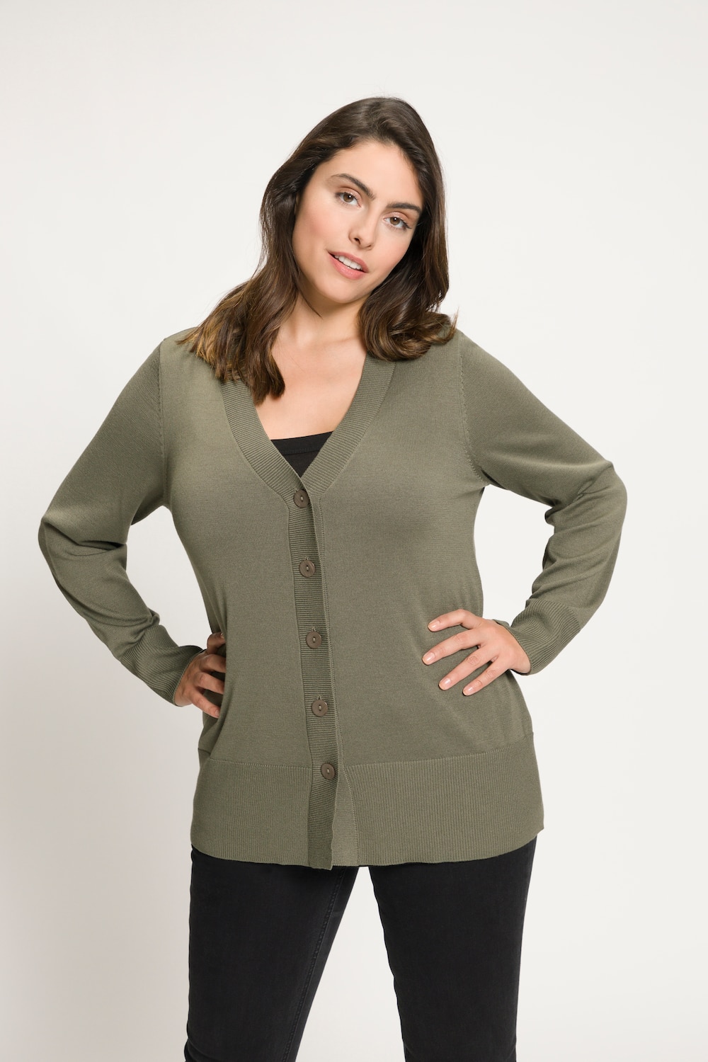 Große Größen Strickjacke, Damen, grün, Größe: 50/52, Viskose/Polyester, Ulla Popken von Ulla Popken