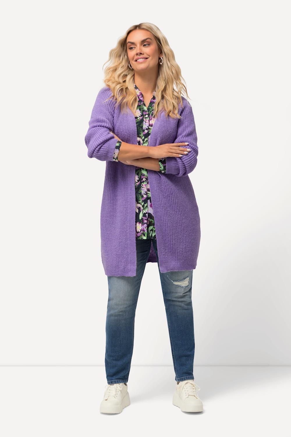 Große Größen Strickjacke, Damen, lila, Größe: 46/48, Synthetische Fasern/Polyester, Ulla Popken von Ulla Popken