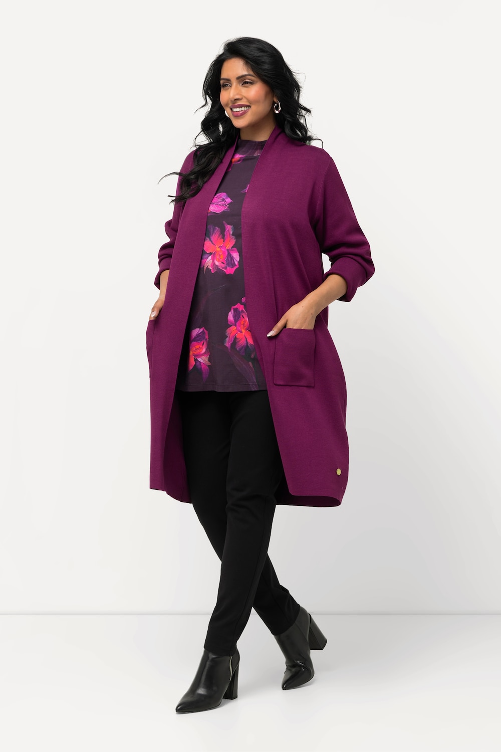 Große Größen Strickjacke, Damen, lila, Größe: 46/48, Viskose/Polyester, Ulla Popken von Ulla Popken