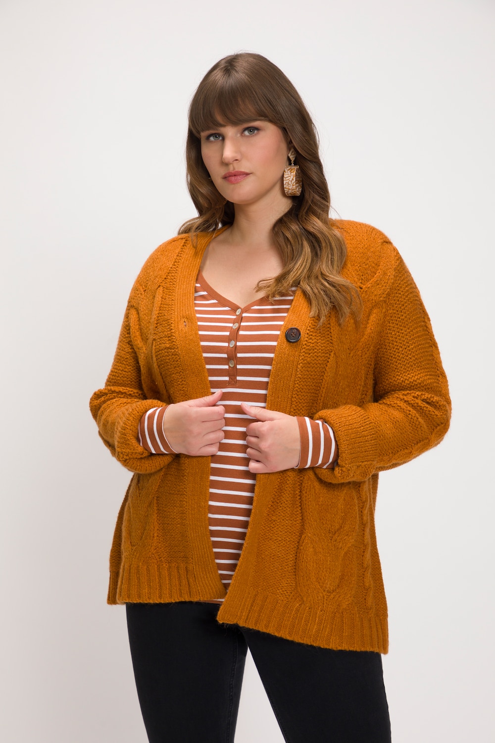 Große Größen Strickjacke, Damen, orange, Größe: 46/48, Synthetische Fasern, Ulla Popken von Ulla Popken