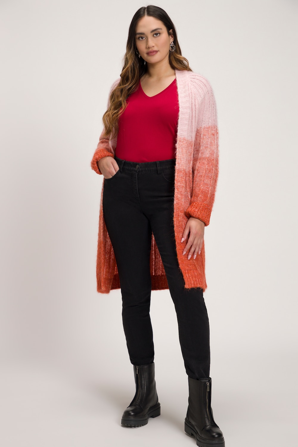 Große Größen Strickjacke, Damen, orange, Größe: 54/56, Synthetische Fasern/Polyester, Ulla Popken von Ulla Popken