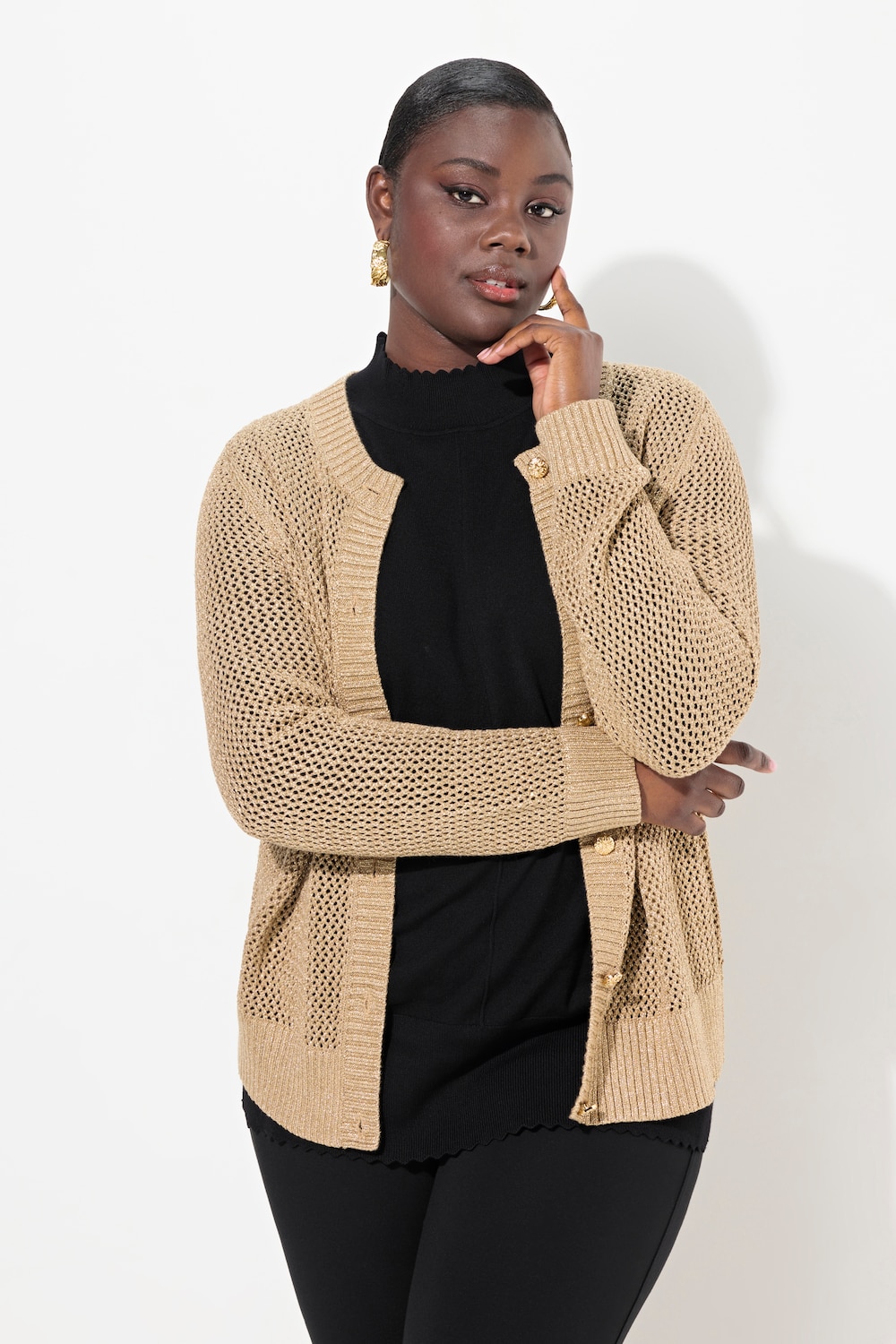 Große Größen Strickjacke, Damen, orange, Größe: 58/60, Viskose/Metallische Fasern, Ulla Popken von Ulla Popken