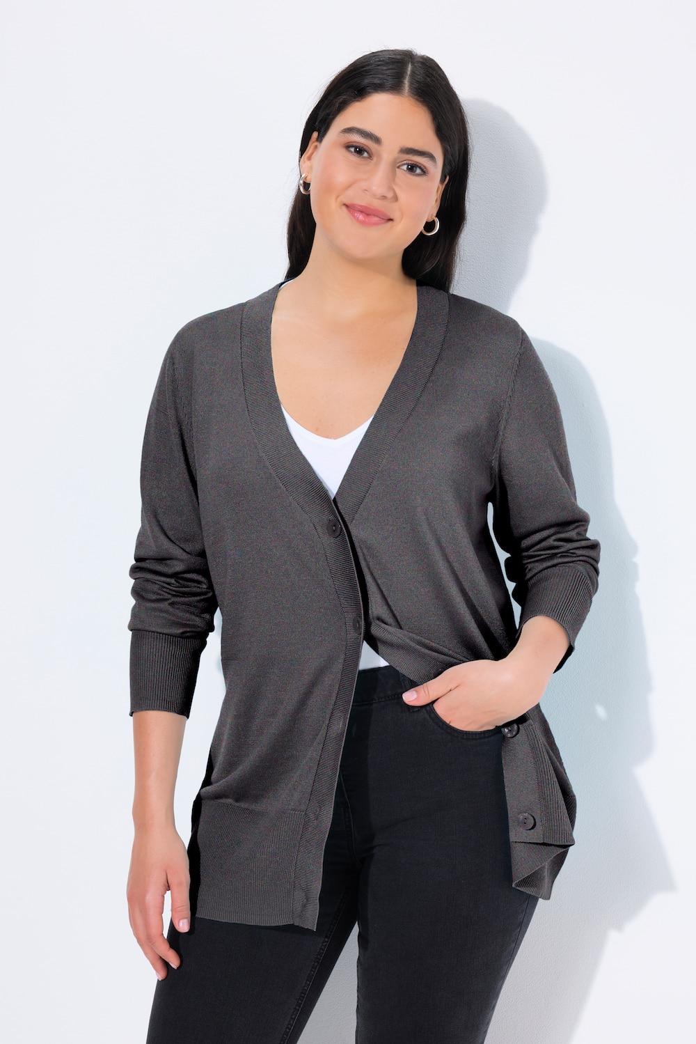 Große Größen Strickjacke, Damen, schwarz, Größe: 46/48, Viskose/Polyester, Ulla Popken von Ulla Popken