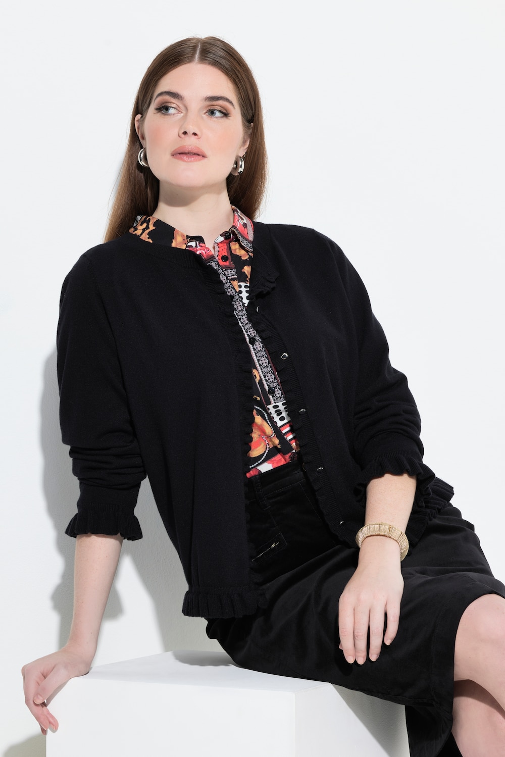Große Größen Strickjacke, Damen, schwarz, Größe: 46/48, Viskose/Polyester/Synthetische Fasern, Ulla Popken von Ulla Popken