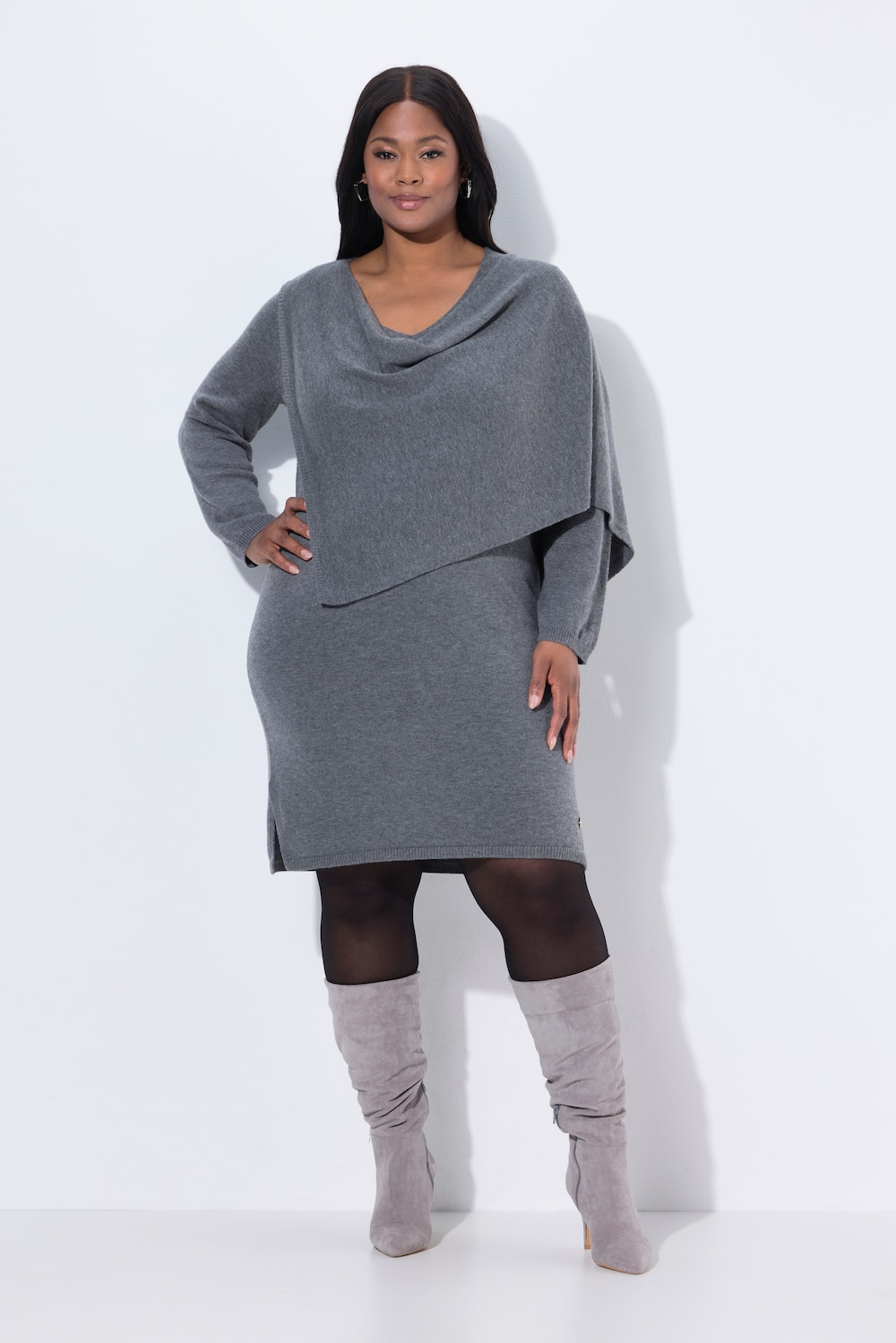 Große Größen Strickkleid, Damen, grau, Größe: 46/48, Wolle/Synthetische Fasern, Ulla Popken von Ulla Popken