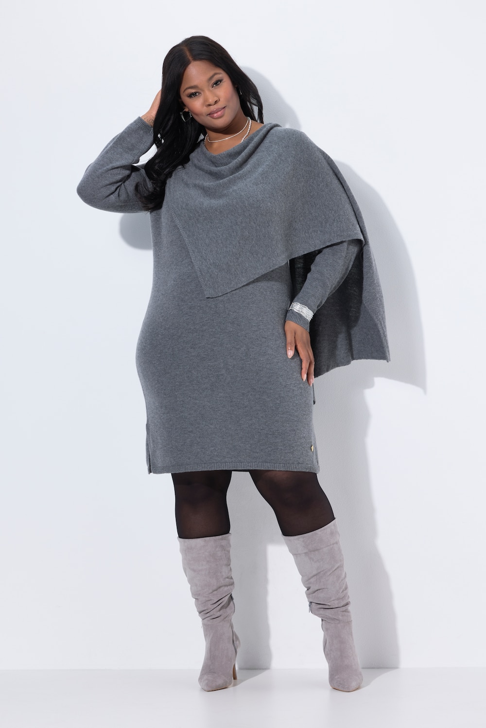 Große Größen Strickkleid, Damen, grau, Größe: 50/52, Wolle/Synthetische Fasern, Ulla Popken von Ulla Popken
