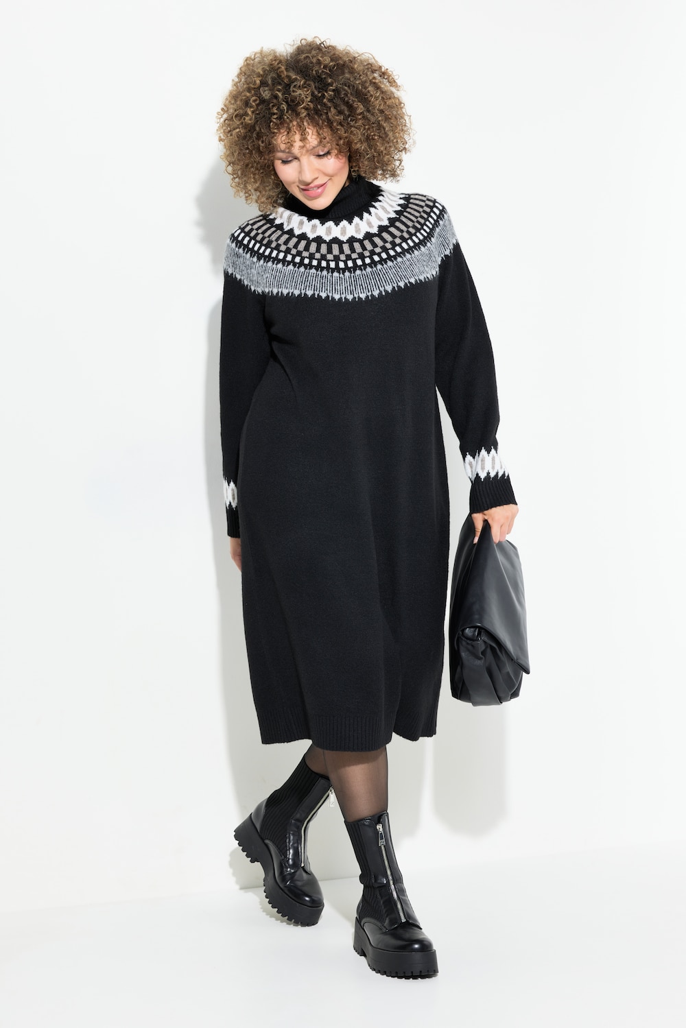 Große Größen Strickkleid, Damen, schwarz, Größe: 54/56, Synthetische Fasern/Polyester, Ulla Popken von Ulla Popken