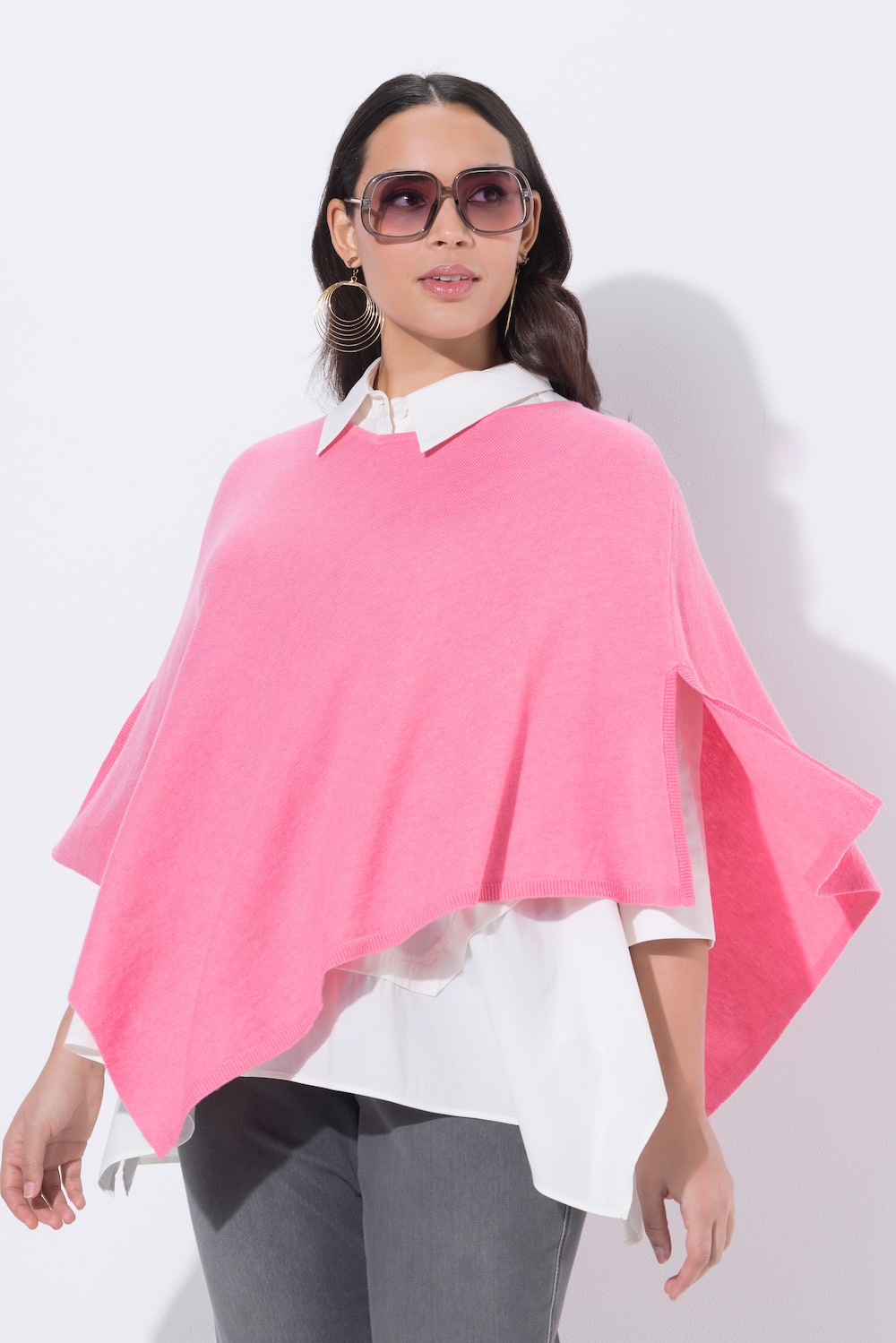 Große Größen Strickponcho, Damen, rosa, Größe: 1=42-48, Wolle/Baumwolle, Ulla Popken von Ulla Popken