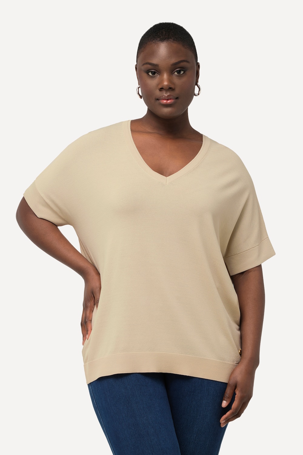 Große Größen Strickshirt, Damen, beige, Größe: 50/52, Viskose/Synthetische Fasern, Ulla Popken von Ulla Popken