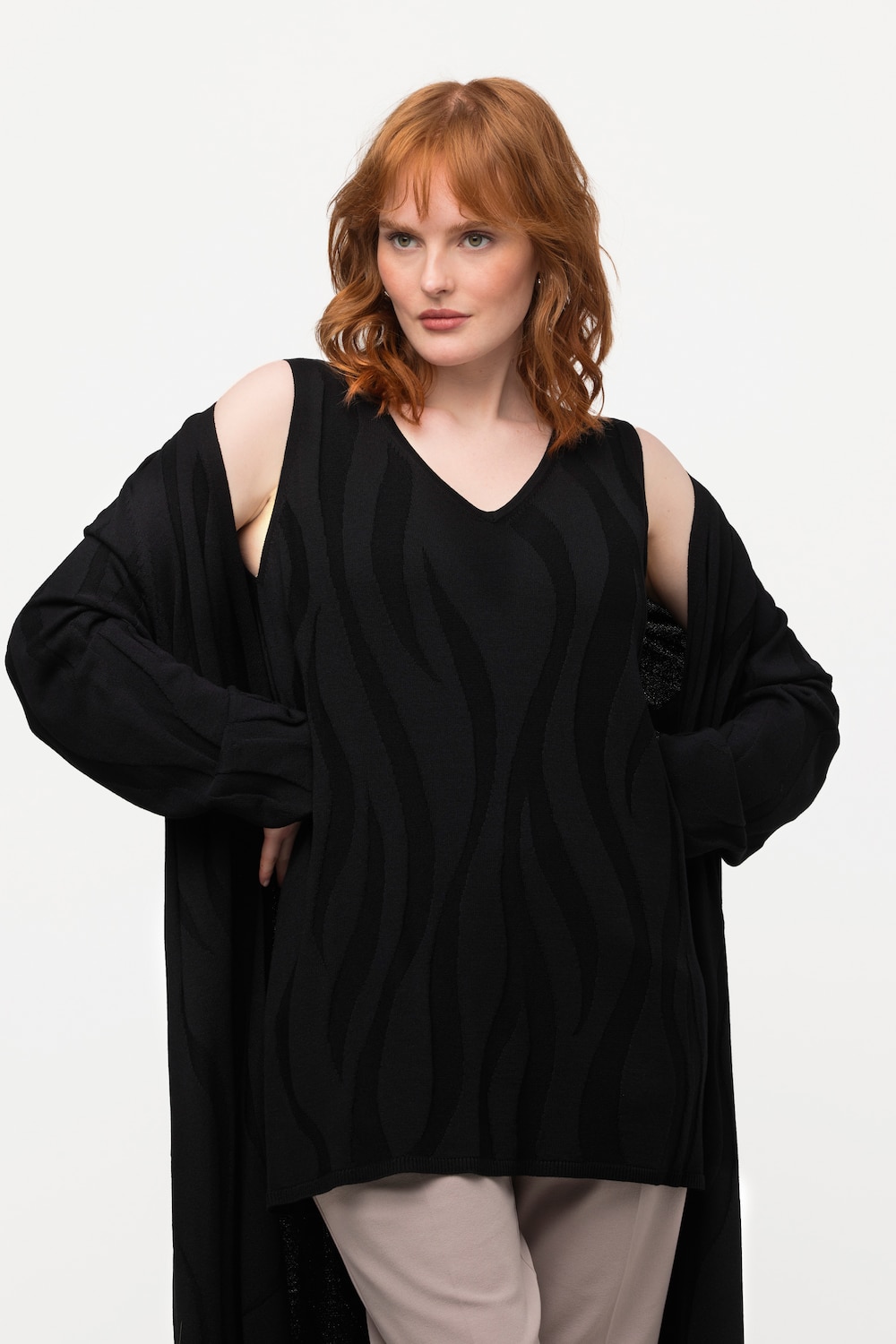 Große Größen Stricktop, Damen, schwarz, Größe: 46/48, Viskose/Polyester, Ulla Popken von Ulla Popken